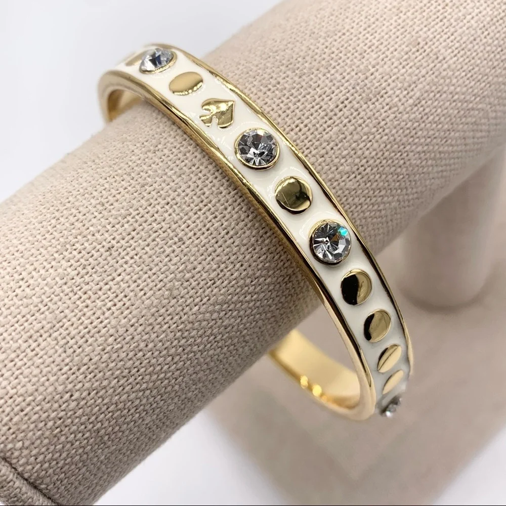 Kate Spade Spot the Spade Cream Jeweled Gold Bangle Bracelet